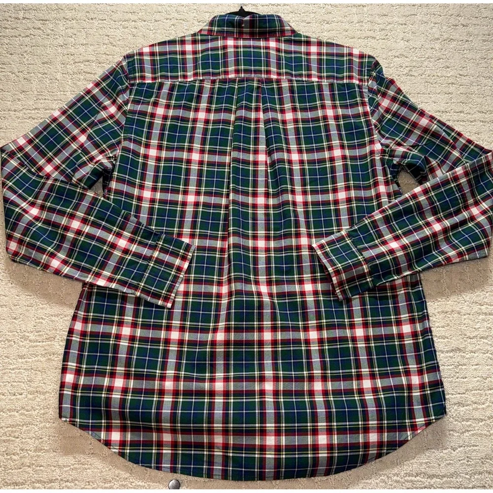 Ralph Lauren Plaid Button Down Shirt Kids XL 18-20 Green Red Natural Stretch
